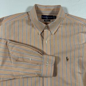 Ralph Lauren Mens 17.5 34 35 Pink Blue Stripe Classic Fit Oxford Button Down Y2k